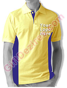 Designer Lemon Yellow and Blue Color Company Logo T Shirts